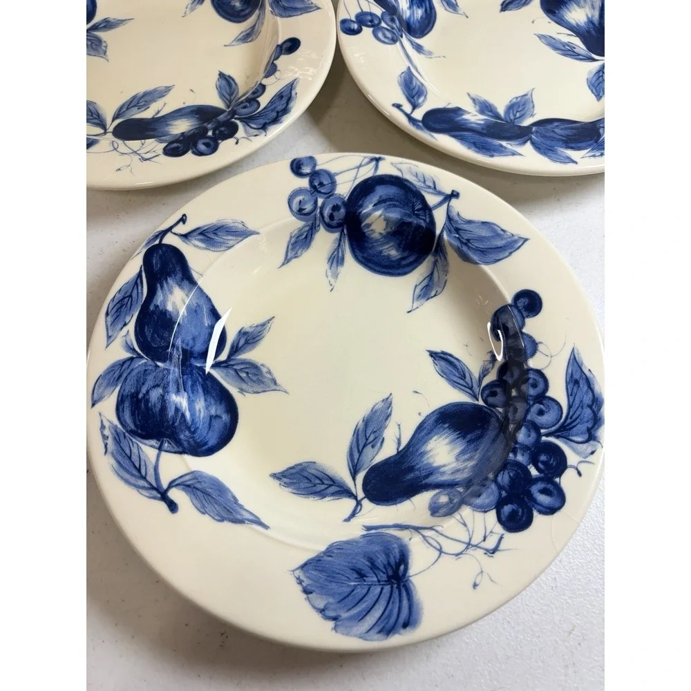 Pier 1 Melinda Cobalt Blue Fruit Earthenware Soup/Salad Bowls 9.3